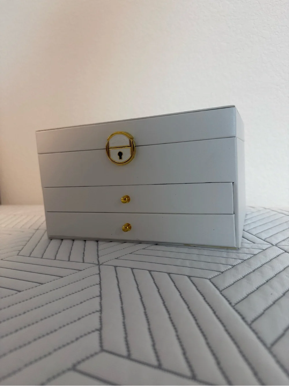White Jewelry Organizer Box with Gold Accents
